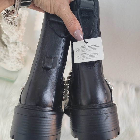 ZARA NWT PEARL STRAPPED LOW HEEL VEGAN LEATHER ANKLE BLACK  BOOTS WOMEN'S SZ 6.5 - Picture 5 of 13